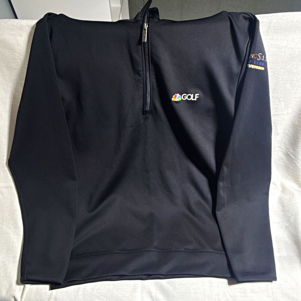 Antigua Men's L Black 1/4 Zip Mock Neck Golf Polo Polyester NBC Logo